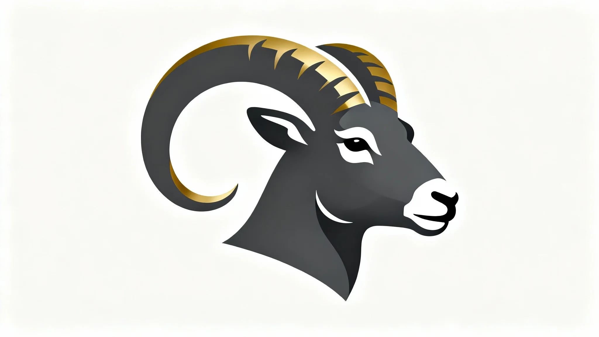 A minimalist and powerful logo of a mountain goat's head in charcoal gray with a gold accent, designed in a modern vector style on a white background.