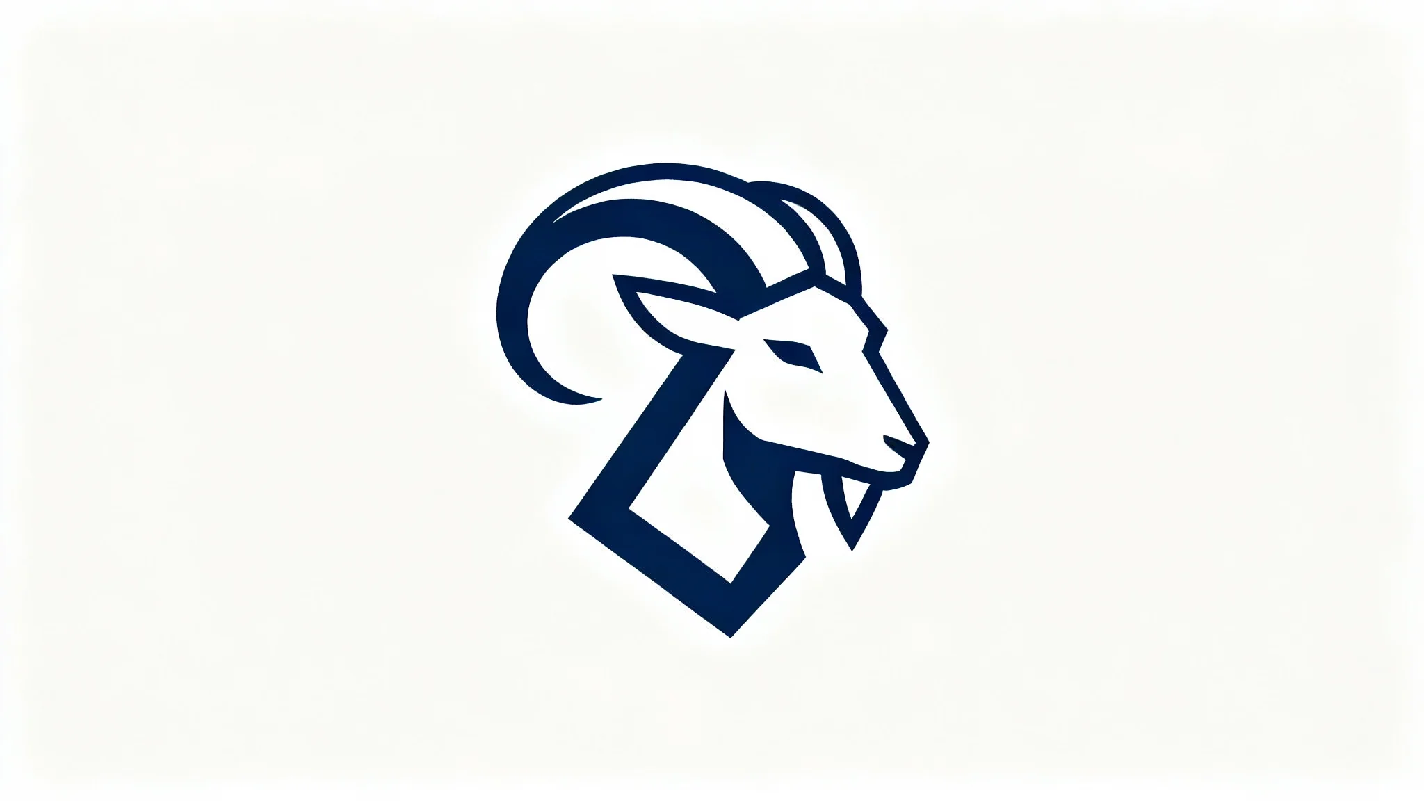 A modern, minimalist logo of a powerful goat's head in navy blue, presented on a clean white background. The design is clean, geometric, and professional.