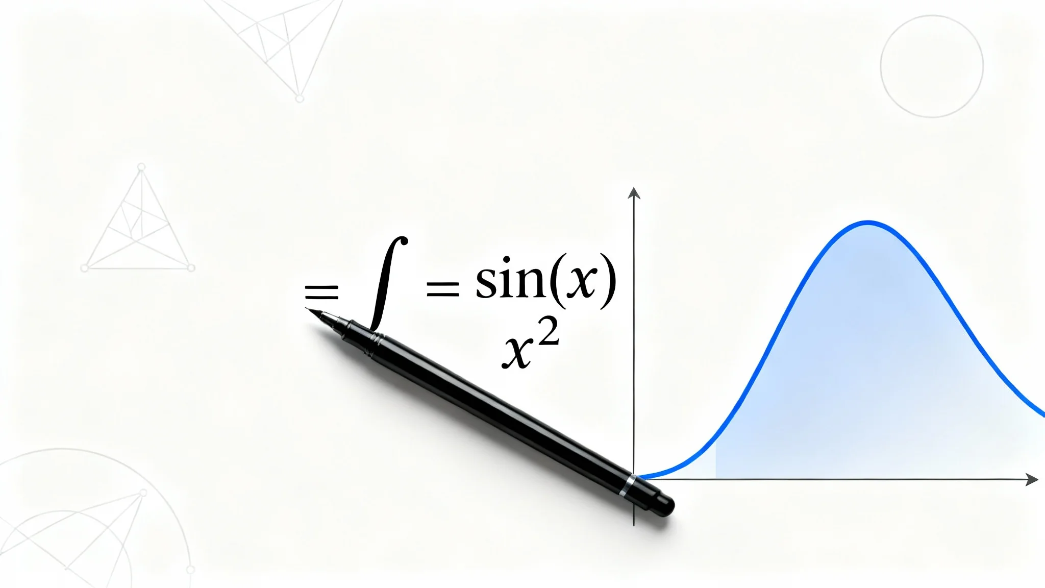A digital illustration of a complex calculus problem, showing a handwritten-style integral equation and its corresponding graph with a shaded area, all set against a clean white background.
