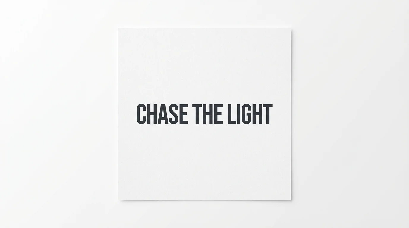 A minimalist art print mockup on a white background, featuring the quote 'Chase the Light' in a modern, bold font.