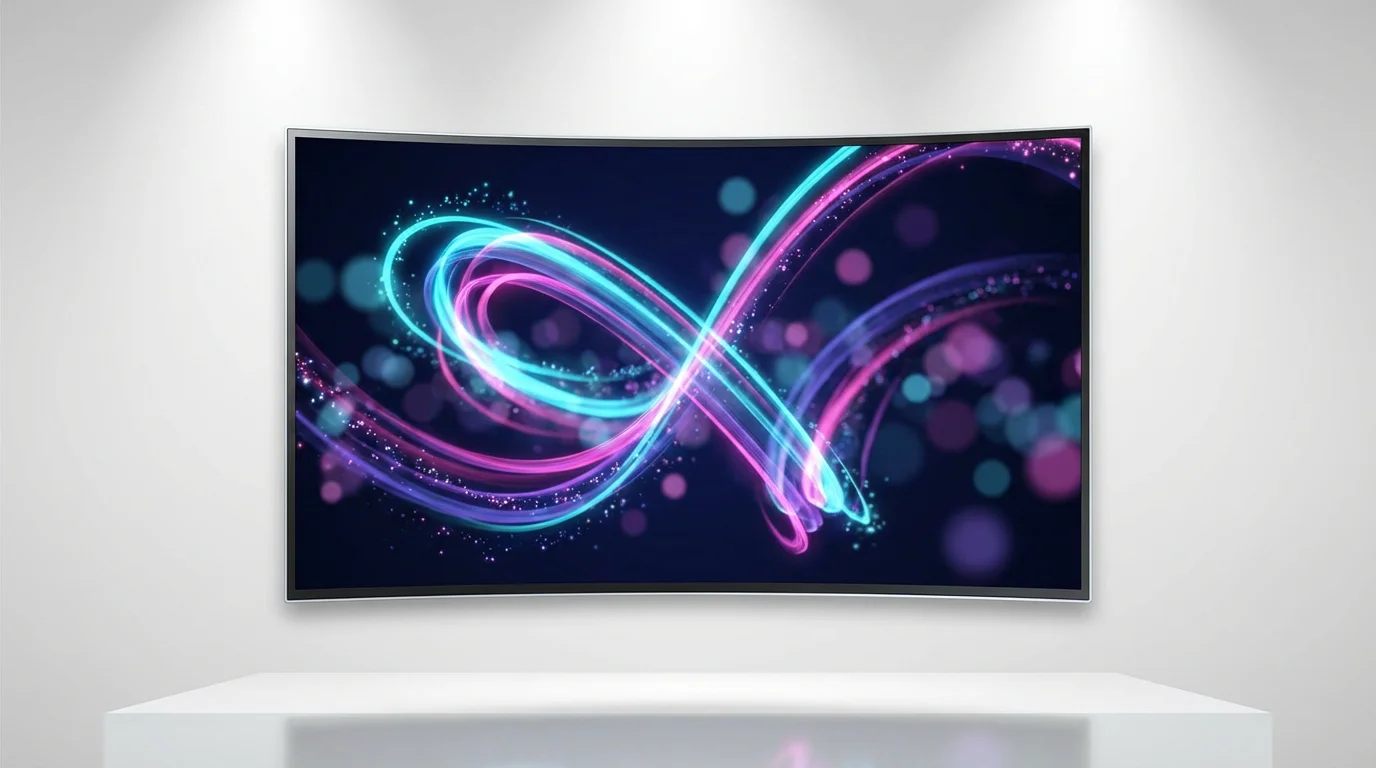 An abstract digital art piece showing flowing ribbons of blue and magenta light swirling against a clean white background, representing an animated background concept.