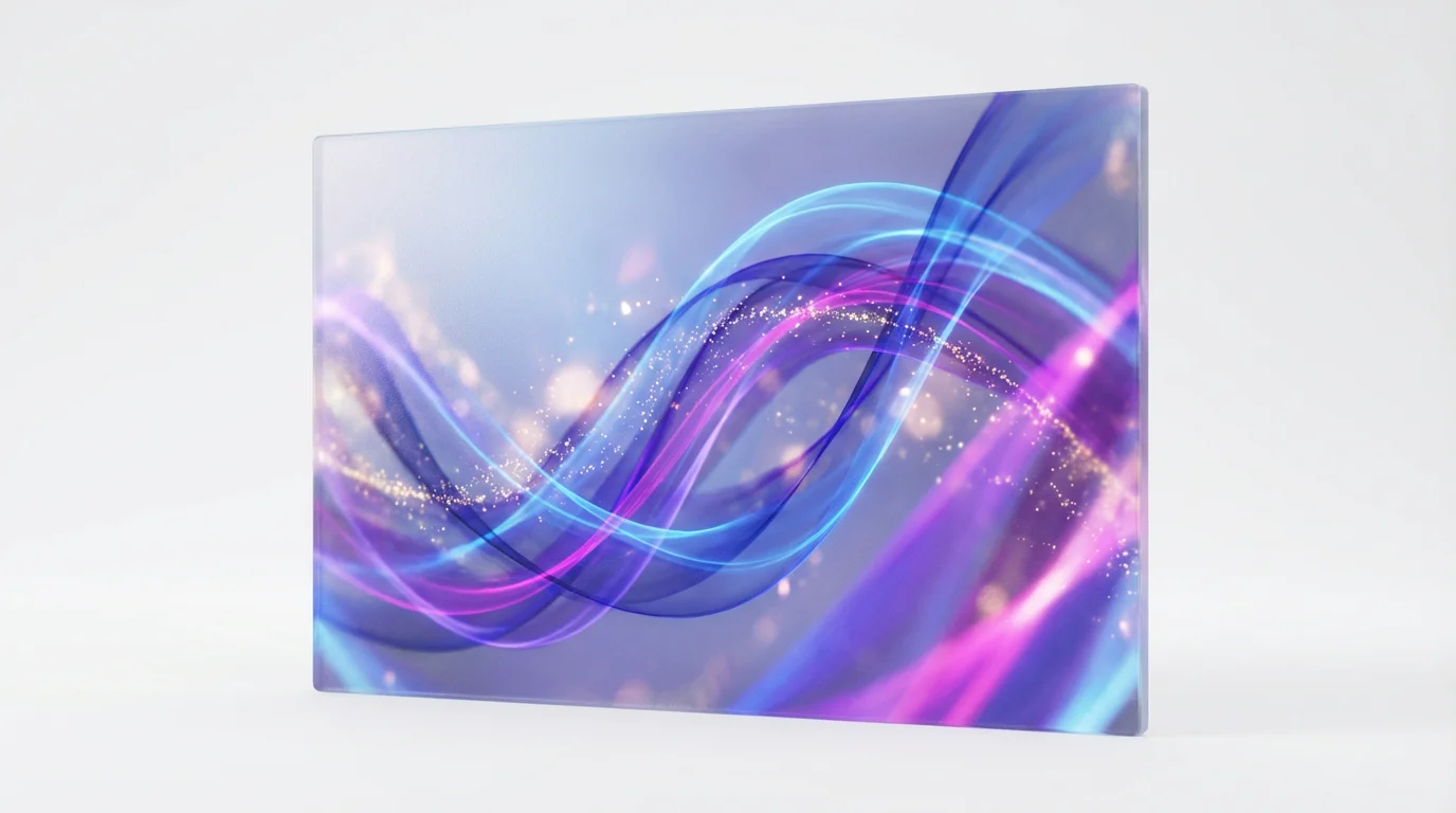 An abstract, dynamic image representing an animated background, featuring swirling ribbons of blue, purple, and magenta light with golden particles, isolated on a white background.