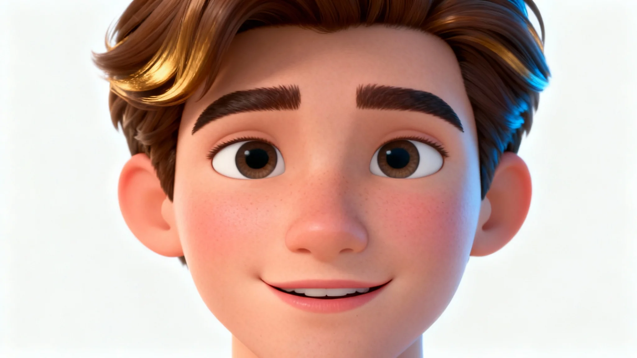 A 3D animated head of a friendly young man with brown hair, shown from the neck up against a plain white background, illustrating a talking head avatar.