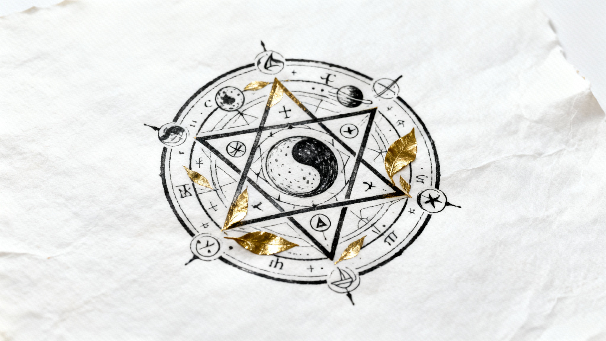 An ornate and complex alchemical symbol with gold accents, depicted in a classic illustrative style against a clean white background.