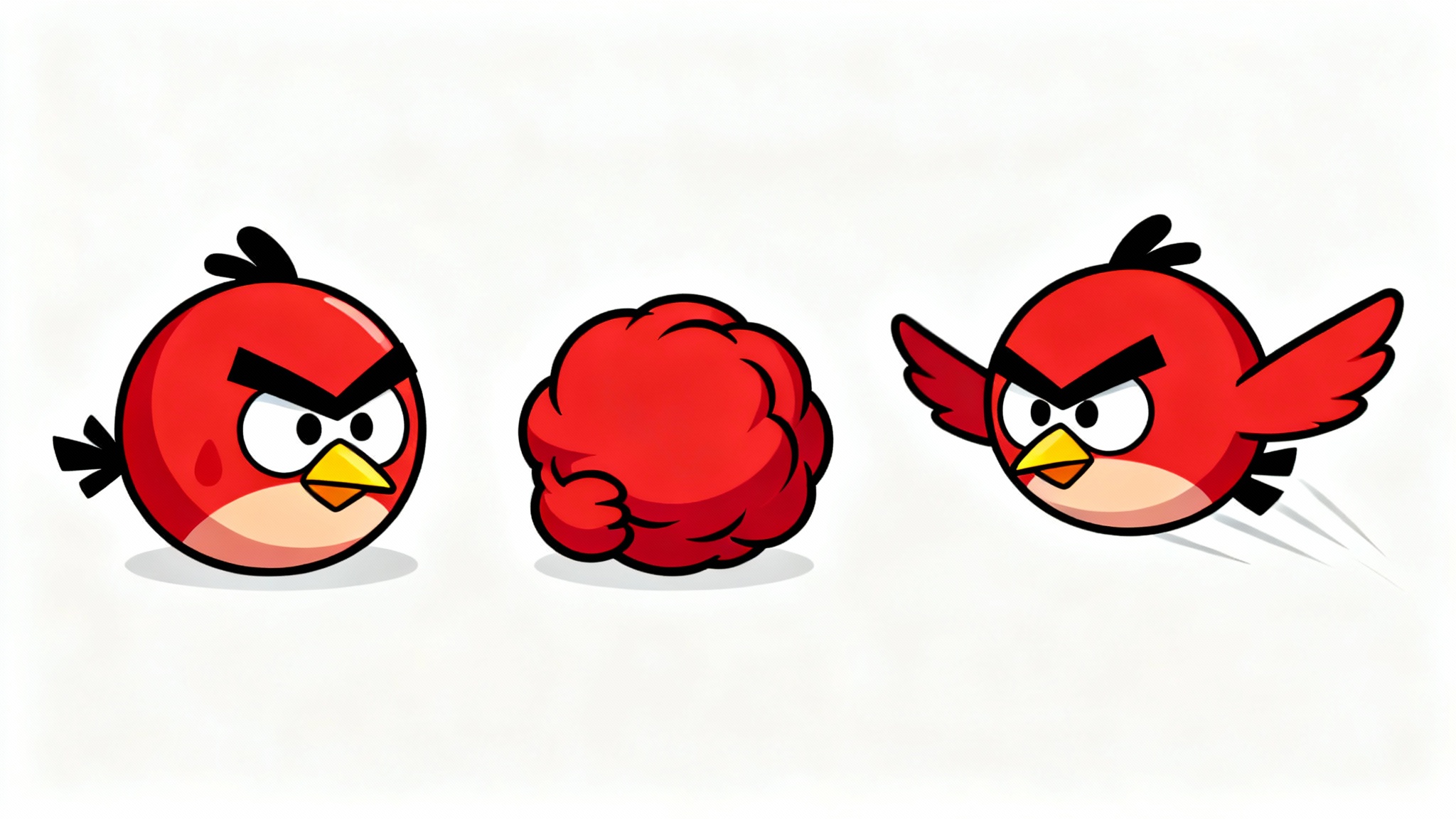 A digital 2D sprite sheet showing a cartoon red bird, similar to Angry Birds, in several action poses against a plain white background.