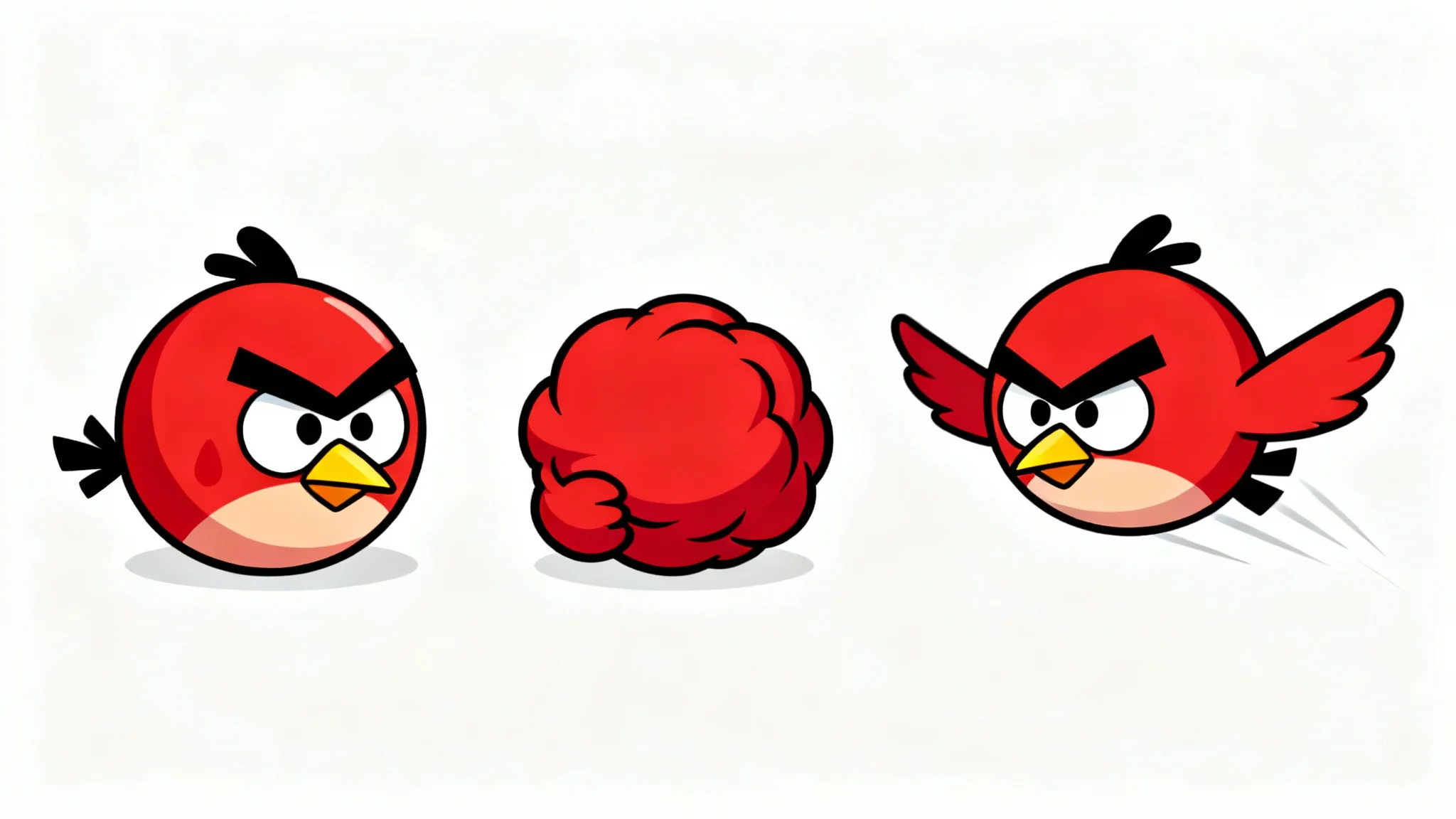 A digital 2D sprite sheet showing a cartoon red bird, similar to Angry Birds, in several action poses against a plain white background.