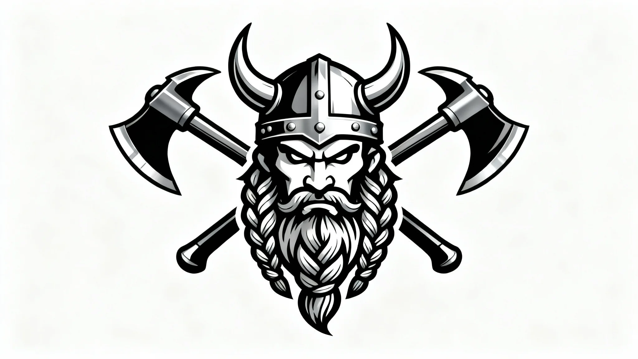A modern, metallic silver and black Viking logo featuring a warrior's head and crossed axes, presented as a mockup on a white background.