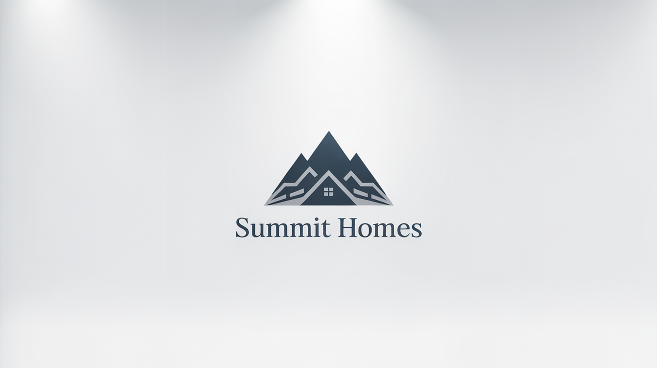 A modern logo for 'Summit Homes', featuring a blue and silver icon that combines a mountain peak and a house, on a white background.