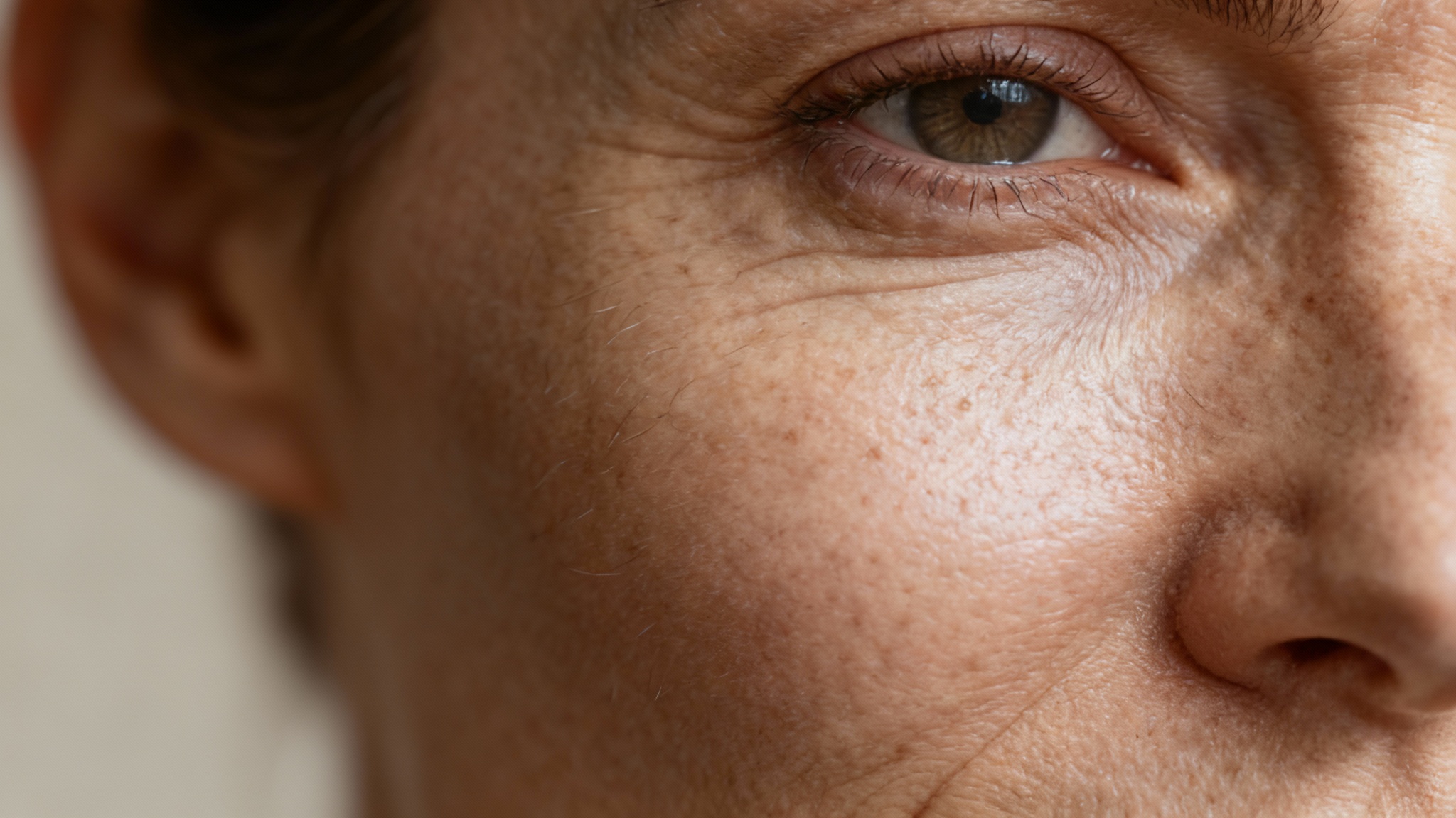 A hyper-realistic, extreme close-up rendering of a human cheek, showcasing incredibly detailed and realistic skin texture with visible pores, fine lines, and natural imperfections under soft studio light.