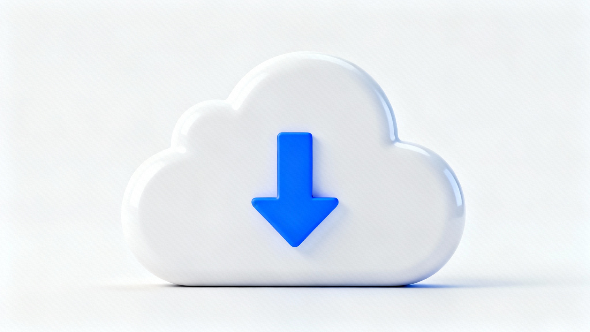 A modern 3D cloud download icon with a blue arrow, isolated on a white background, symbolizing digital downloads and cloud storage.