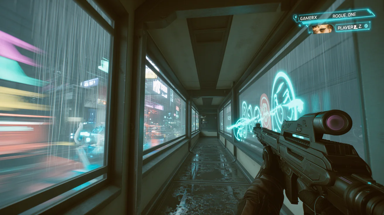 A screenshot of a video game displaying a polished, custom kill feed in the top-right corner, showing player 'GamerX' getting eliminations with different weapon icons, demonstrating the final output of a kill feed generator.