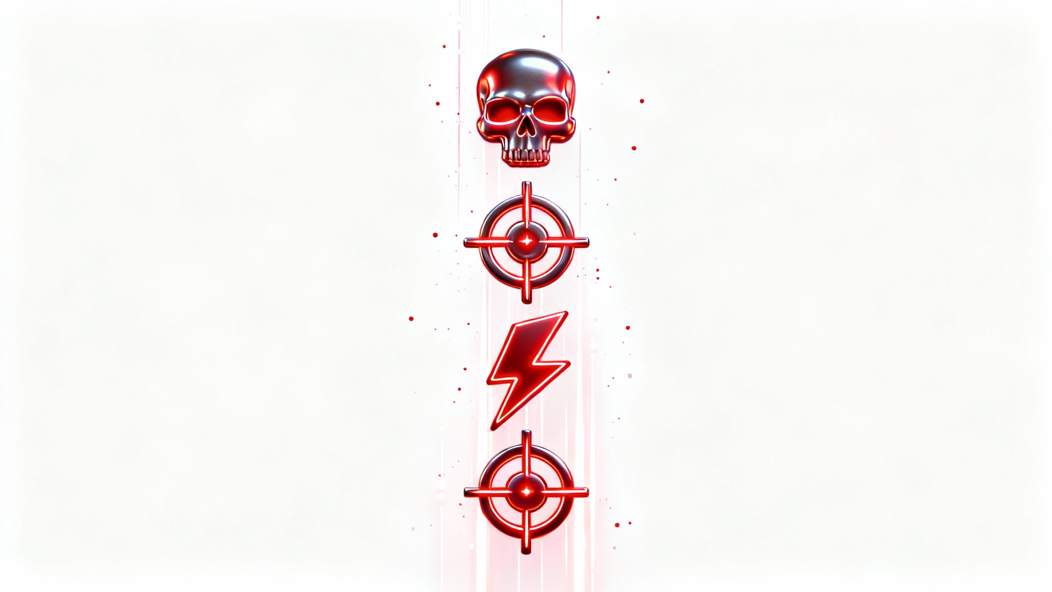 A visual mockup of a video game kill feed, featuring a vertical list of glowing red 3D icons like a skull and crosshair, cascading against a plain white background.