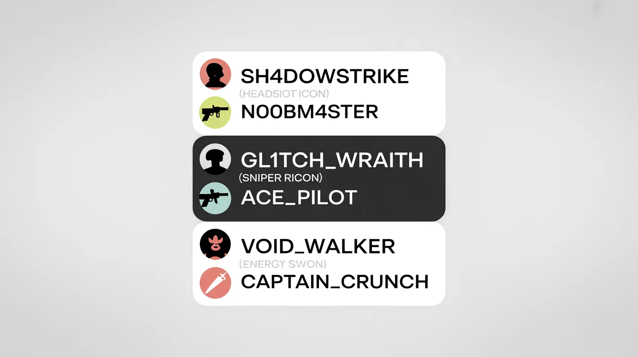 A stylized mockup of a video game kill feed, showing a vertical list of player eliminations with weapon icons against a white background.