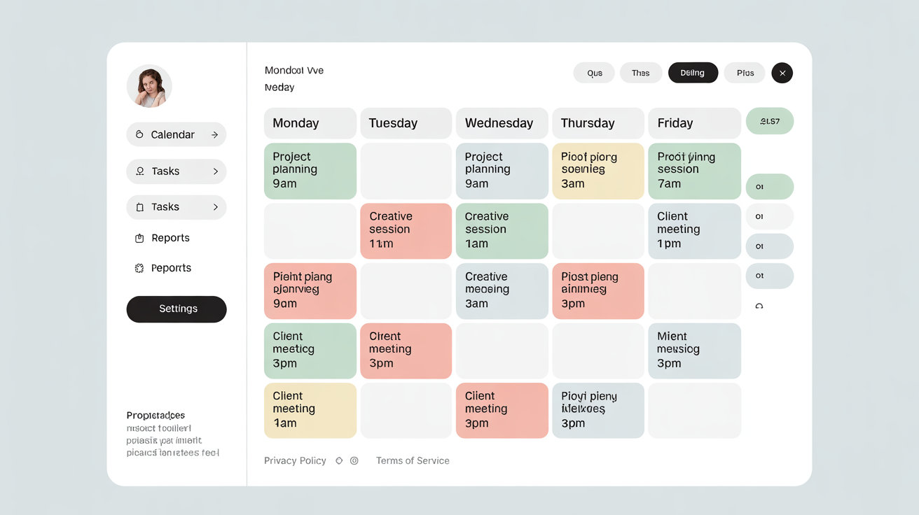 A modern and colorful weekly timetable mockup, showing a schedule with various activities neatly organized in a grid format against a white background.