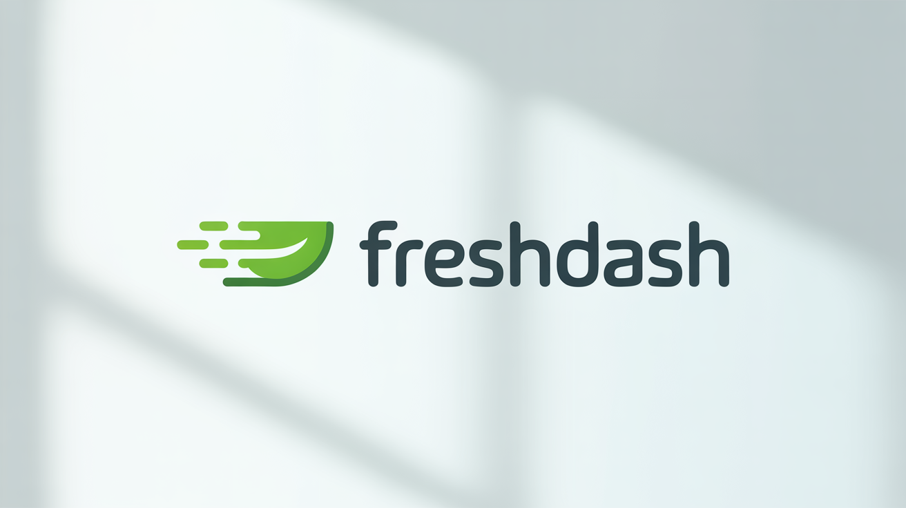 A logo for a food delivery service named 'FreshDash', featuring a green leaf icon with a motion swoosh, presented on a clean white background.