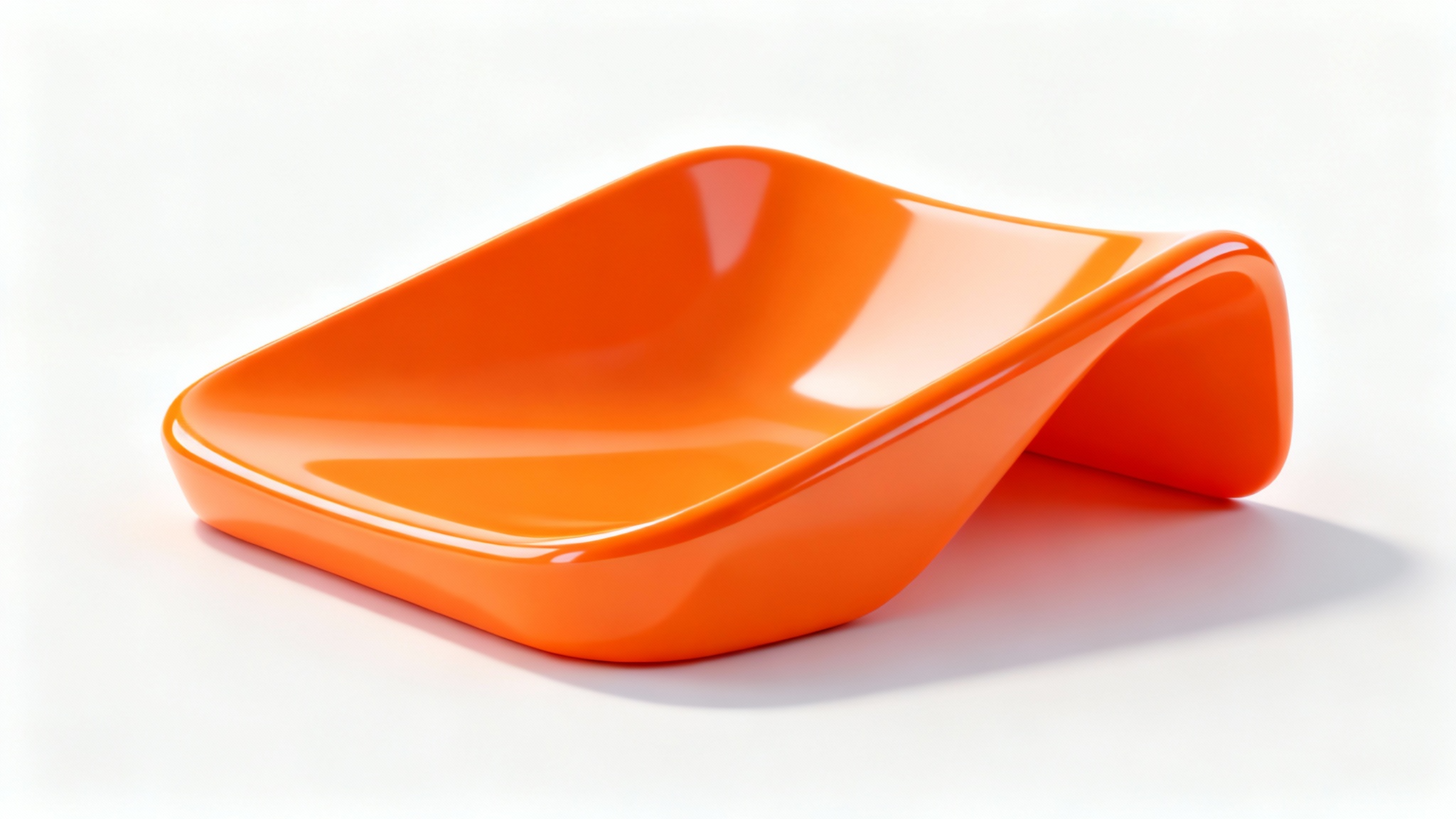 A photorealistic 3D render of a glossy orange number '5' standing on a clean white background, viewed from a three-quarter angle.