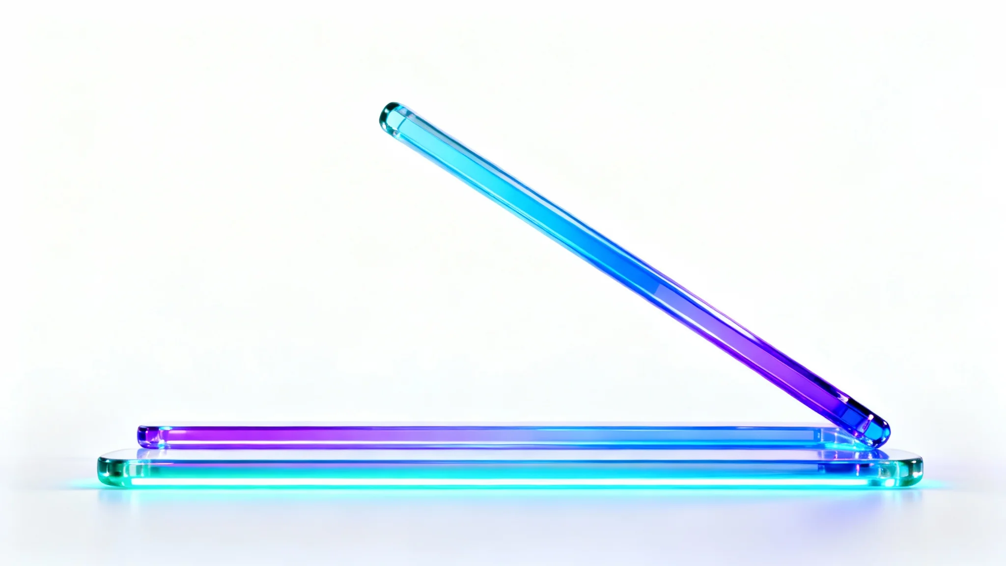 A vibrant 3D illustration of a DNA double helix glowing with blue and purple light against a plain white background.