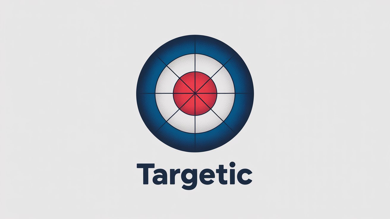 A modern, minimalist logo of a bullseye target with red, navy blue, and white rings. The word 'TARGETIC' is written below it. The logo is on a plain white background.