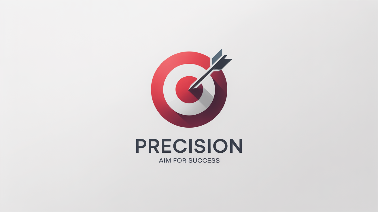 A modern bullseye logo with an arrow hitting the center. The logo is red and white, and the text below says 'PRECISION' and 'AIM FOR SUCCESS'. The background is plain white.