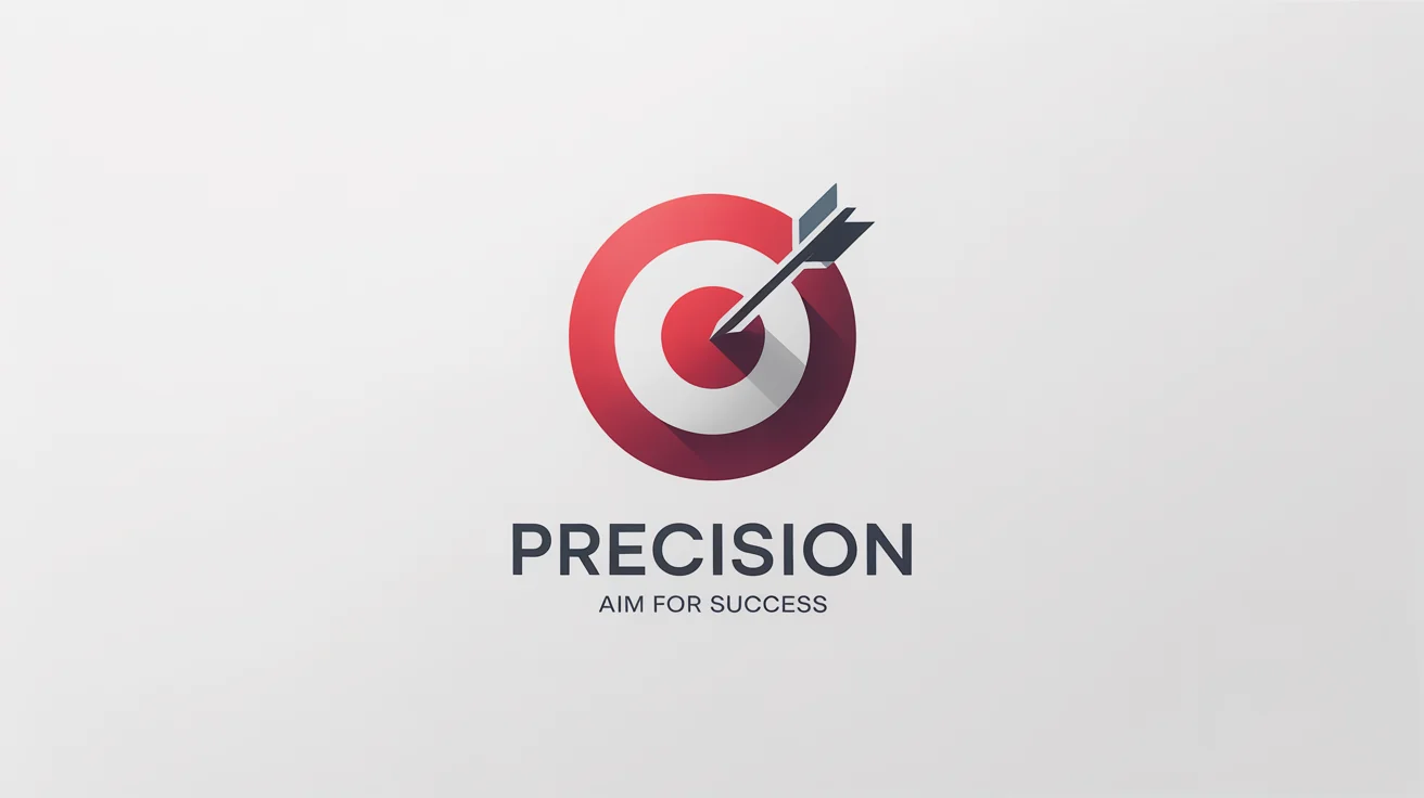 A modern bullseye logo with an arrow hitting the center. The logo is red and white, and the text below says 'PRECISION' and 'AIM FOR SUCCESS'. The background is plain white.