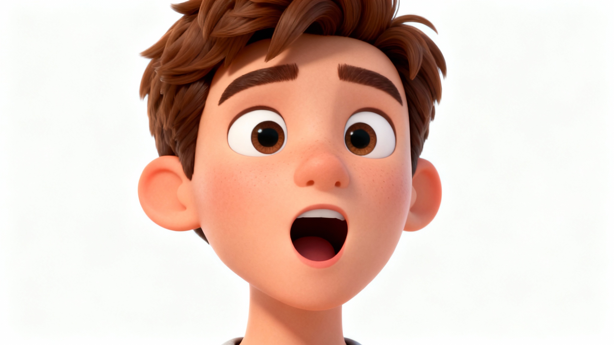 A 3D animated male avatar shown from the chest up, with his mouth open as if speaking, demonstrating a clear example of avatar lip-syncing against a plain white background.