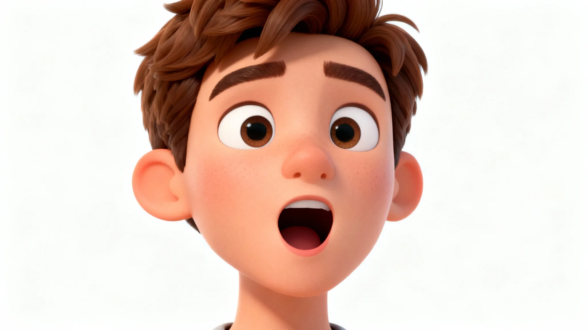 A 3D animated male avatar shown from the chest up, with his mouth open as if speaking, demonstrating a clear example of avatar lip-syncing against a plain white background.