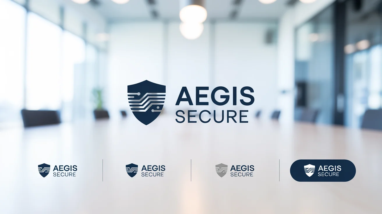 A professionally designed logo for a security company named 'Aegis Secure', featuring a modern shield icon in navy blue and silver on a clean background.