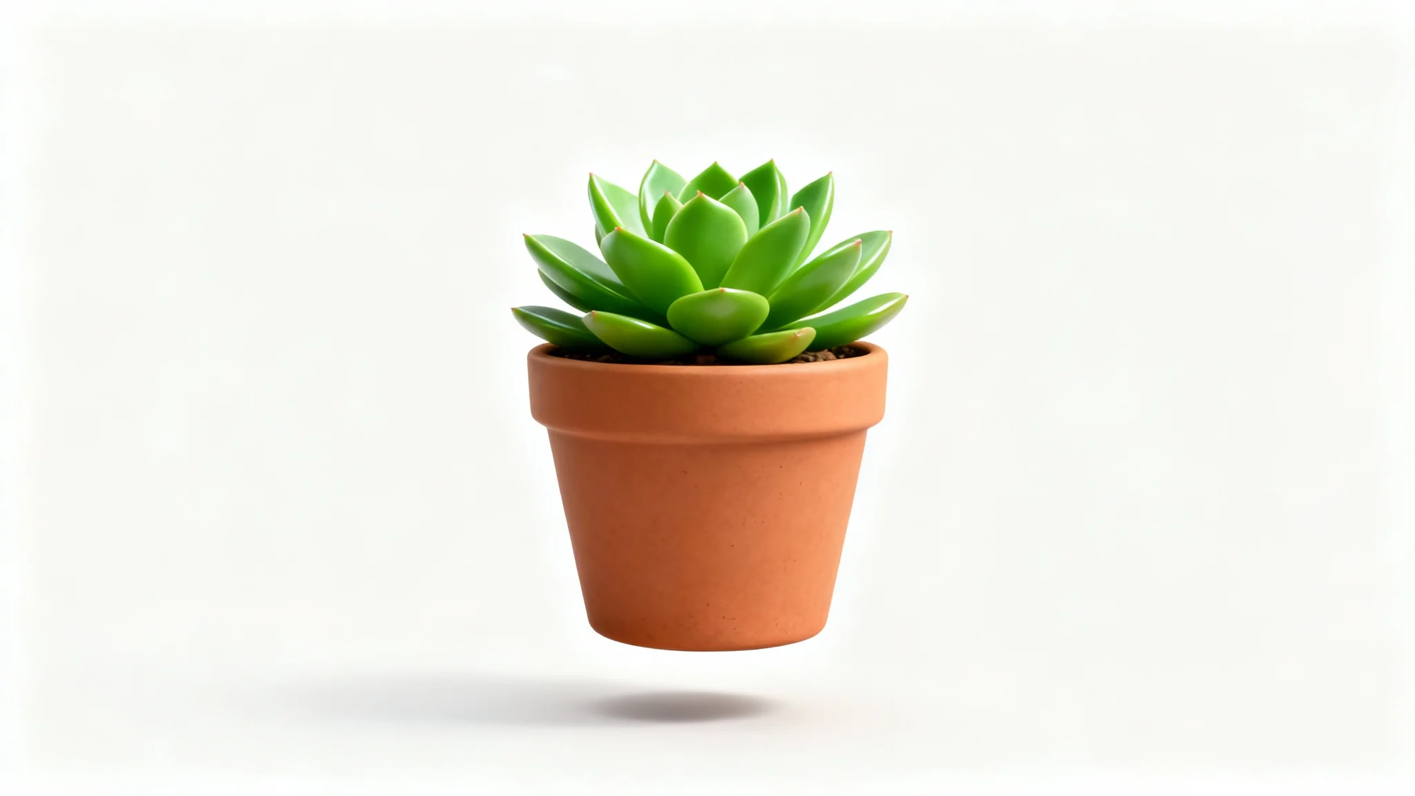 A photorealistic image of a succulent in a terracotta pot with its background removed, shown against a clean white surface with a soft shadow.