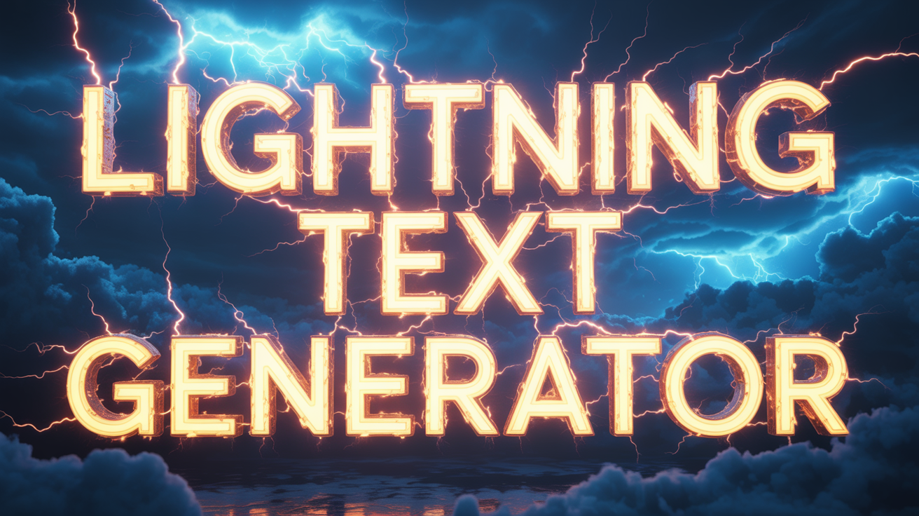 The words 'Lightning Text Generator' rendered in a font made of bright, crackling yellow and white lightning, set against a dark, stormy blue background.