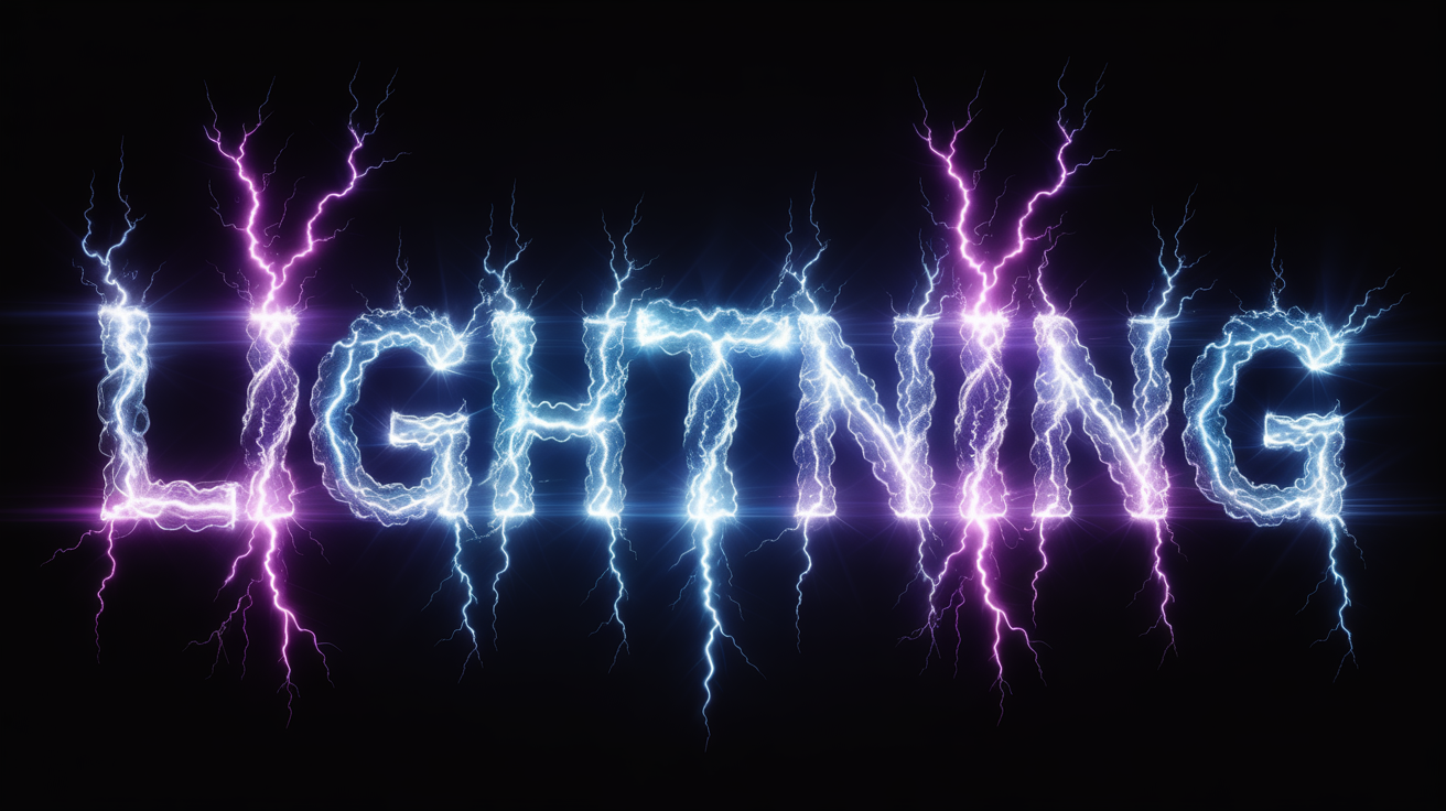 The word LIGHTNING is spelled out in a font that looks like crackling blue and white electricity, set against a plain white background.