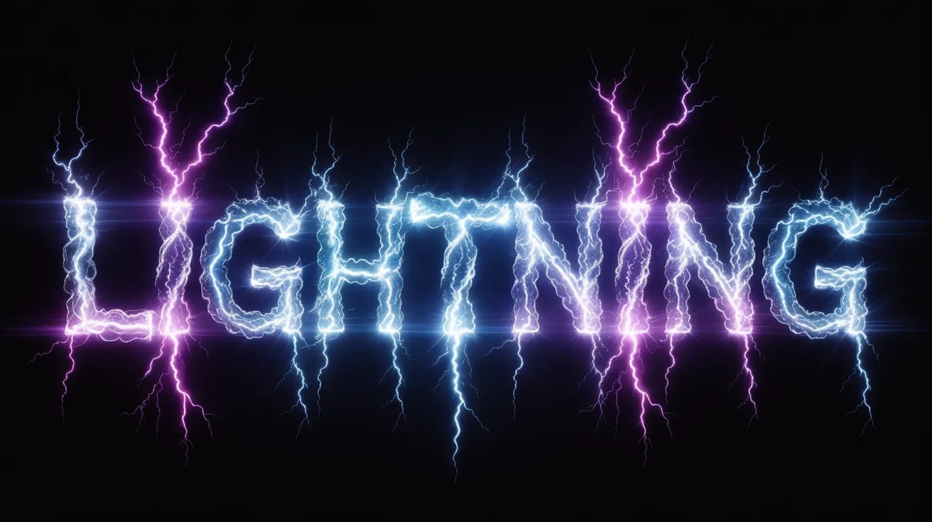 The word LIGHTNING is spelled out in a font that looks like crackling blue and white electricity, set against a plain white background.