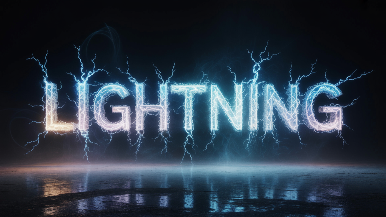 The word LIGHTNING is dramatically displayed as if made from bright blue and white lightning bolts, set against a stark white background.