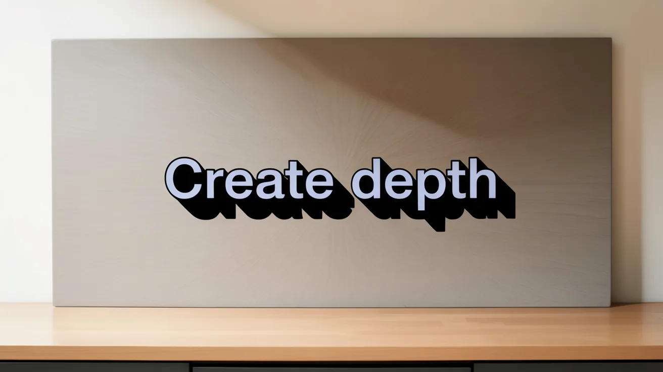 A 16:9 hero image demonstrating a text shadow effect. The words "CREATE DEPTH" are shown in bold, electric blue font, casting a soft dark shadow onto a light gray gradient background, creating a three-dimensional look.