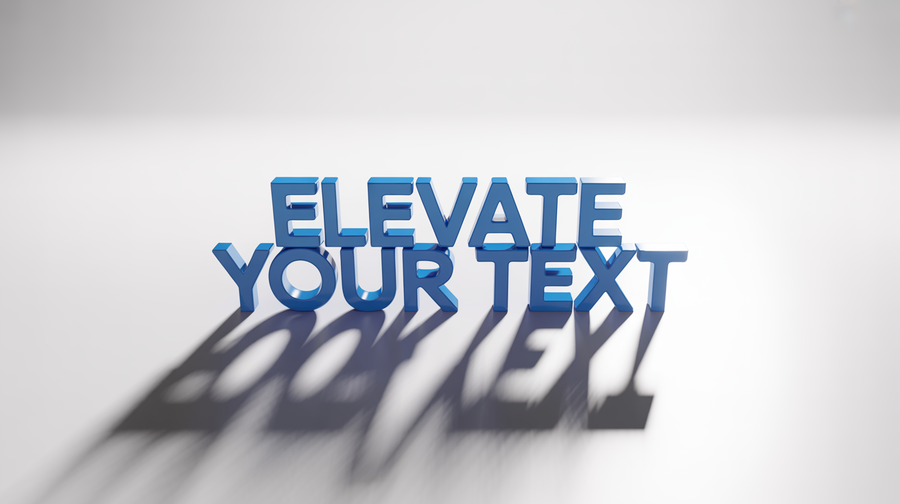 A 3D render of the words 'ELEVATE YOUR TEXT' in bold blue, casting a long, sharp, dramatic shadow on a clean white background, illustrating a text shadow effect.