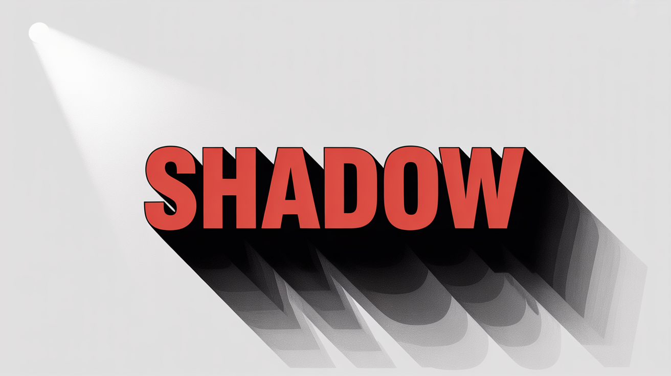 A graphic design mockup demonstrating a text shadow effect. The word 'SHADOW' is in bold red letters with a long, dark gray shadow extending from it, set against a plain white background.