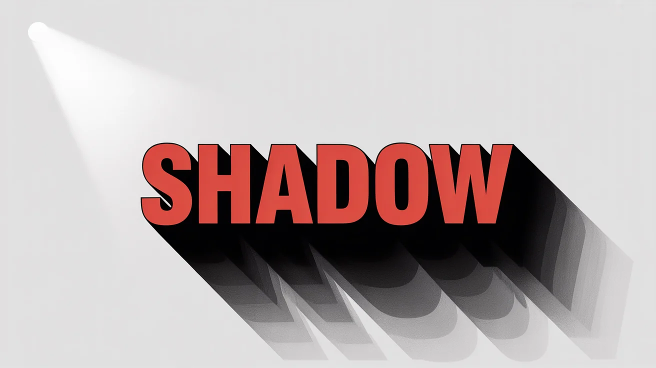 A graphic design mockup demonstrating a text shadow effect. The word 'SHADOW' is in bold red letters with a long, dark gray shadow extending from it, set against a plain white background.