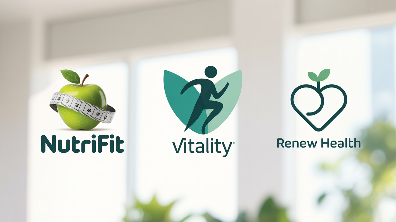 Three different modern logo designs for a weight loss company, showcased on a clean white background to represent brand identity options.