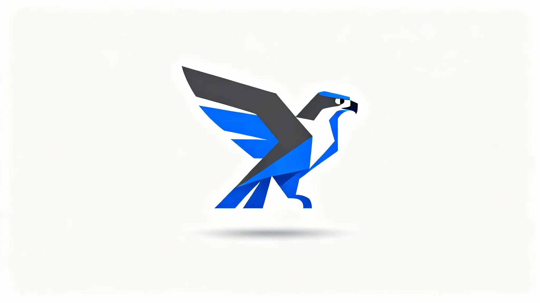 A modern, geometric vector logo of a hawk in charcoal gray and electric blue, presented on a clean white background.