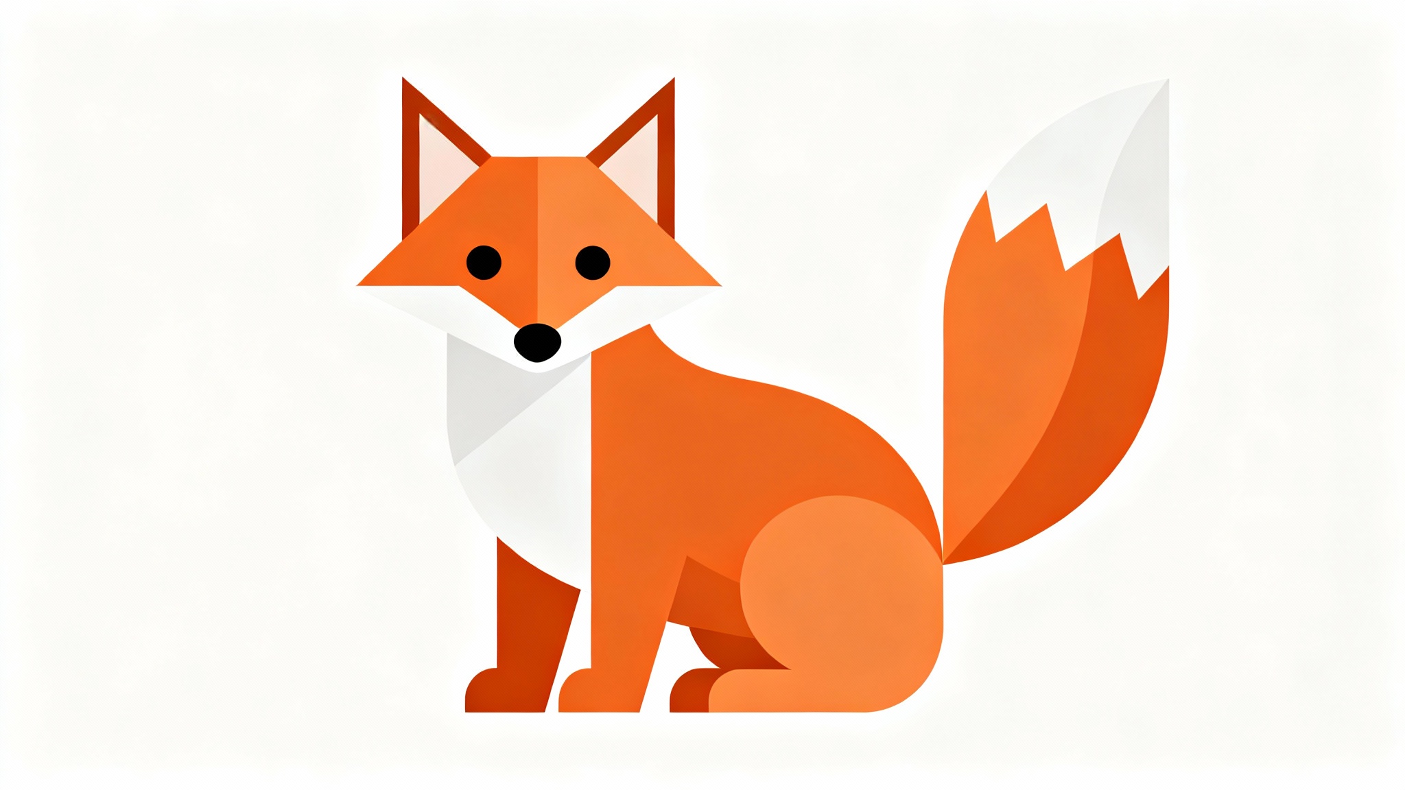 A minimalist vector art illustration of a friendly fox made from simple geometric shapes, in orange and white, on a solid white background.
