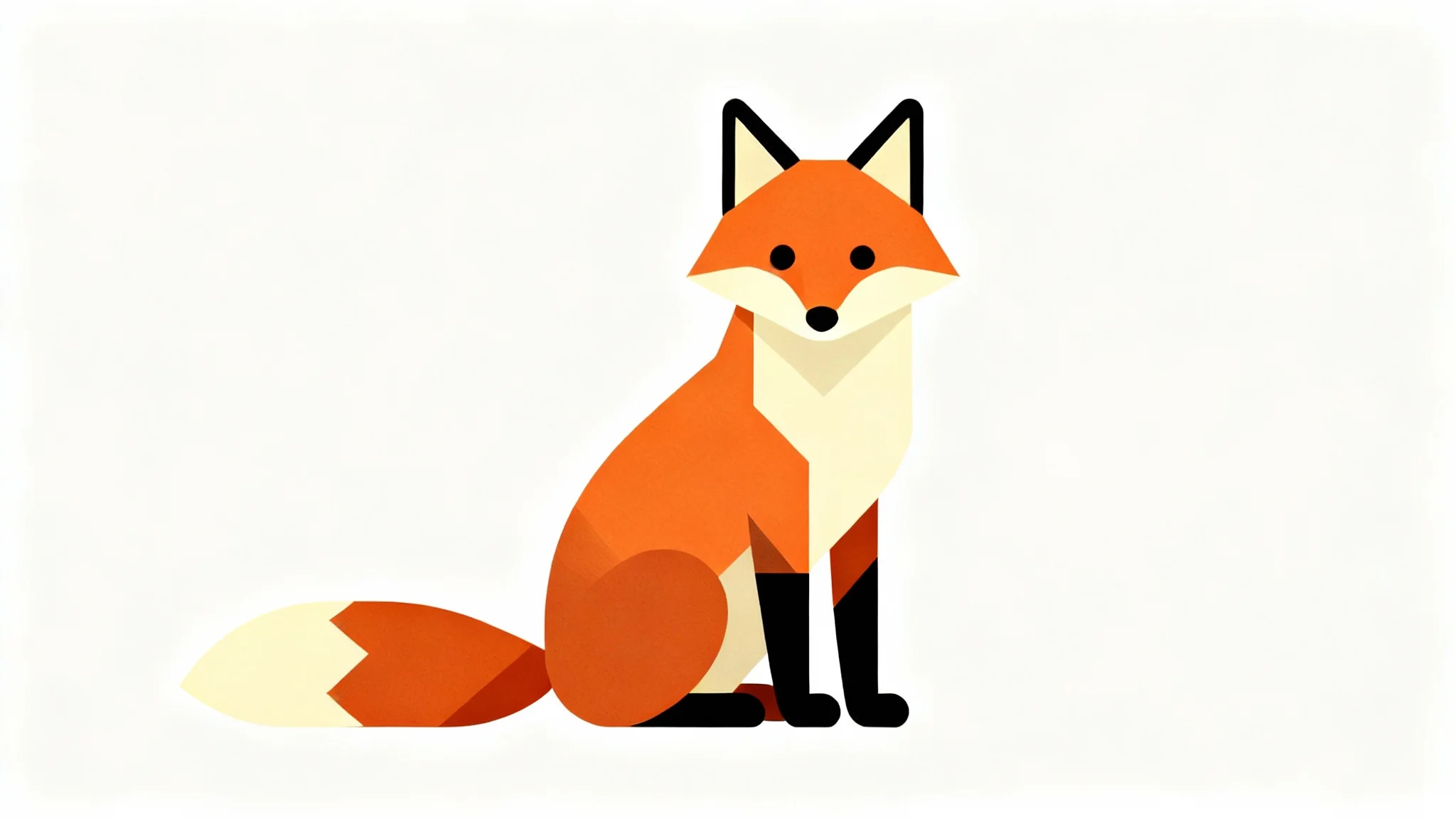 A minimalist vector illustration of a cute fox in a sitting pose, designed with simple geometric shapes and an orange and cream color palette, isolated on a clean white background.