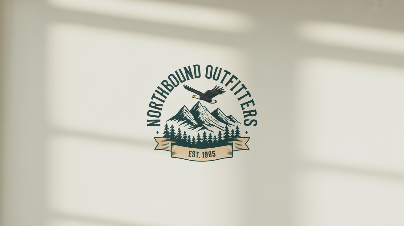 A custom vintage circular logo for 'Northbound Outfitters', featuring a mountain range and an eagle, presented on a clean white background.