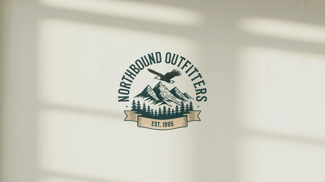 A custom vintage circular logo for 'Northbound Outfitters', featuring a mountain range and an eagle, presented on a clean white background.