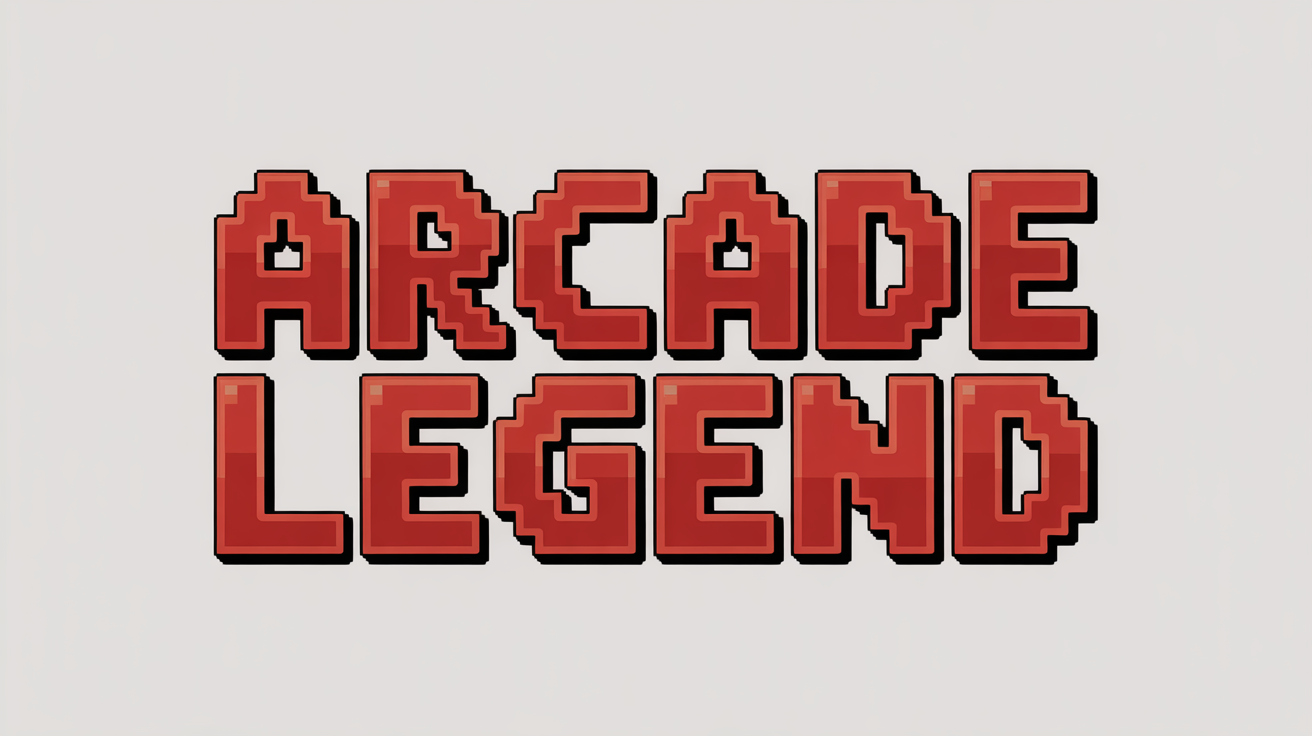 The phrase 'ARCADE LEGEND' written in a red, blocky, 8-bit font similar to the Donkey Kong game logo, shown on a white background.