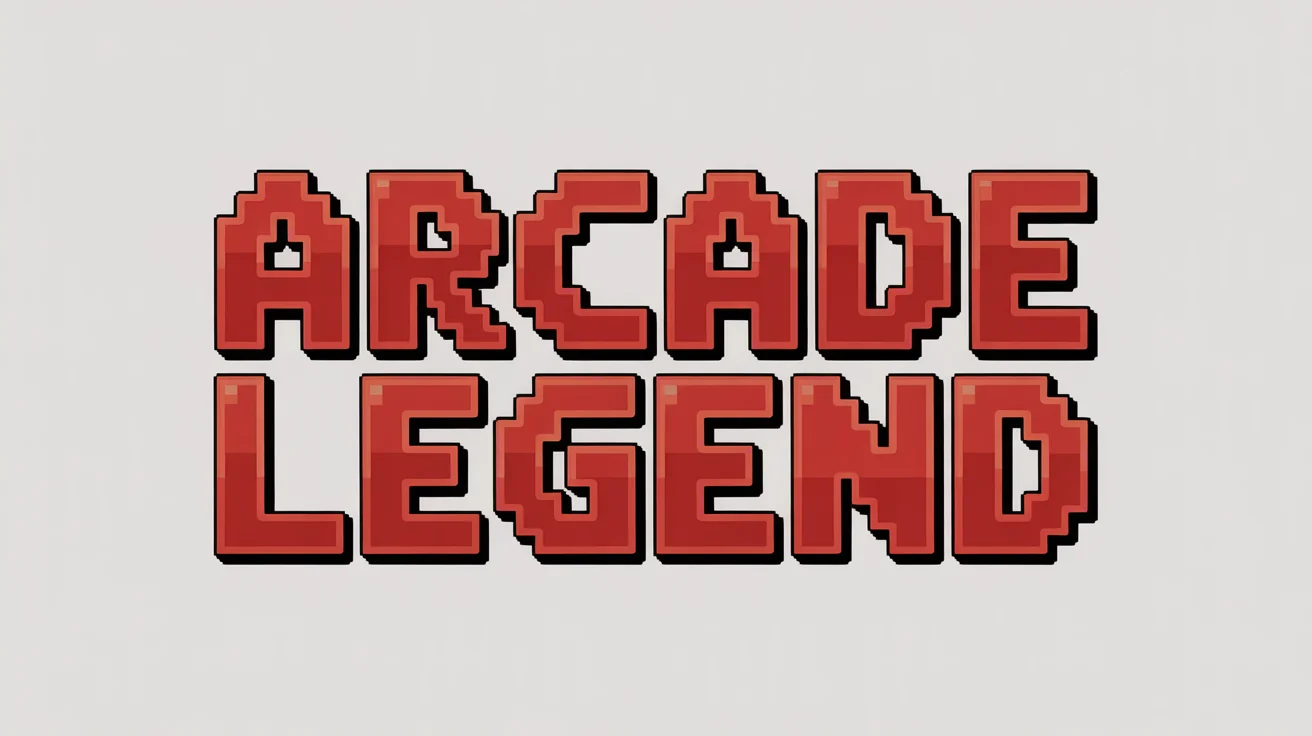 The phrase 'ARCADE LEGEND' written in a red, blocky, 8-bit font similar to the Donkey Kong game logo, shown on a white background.