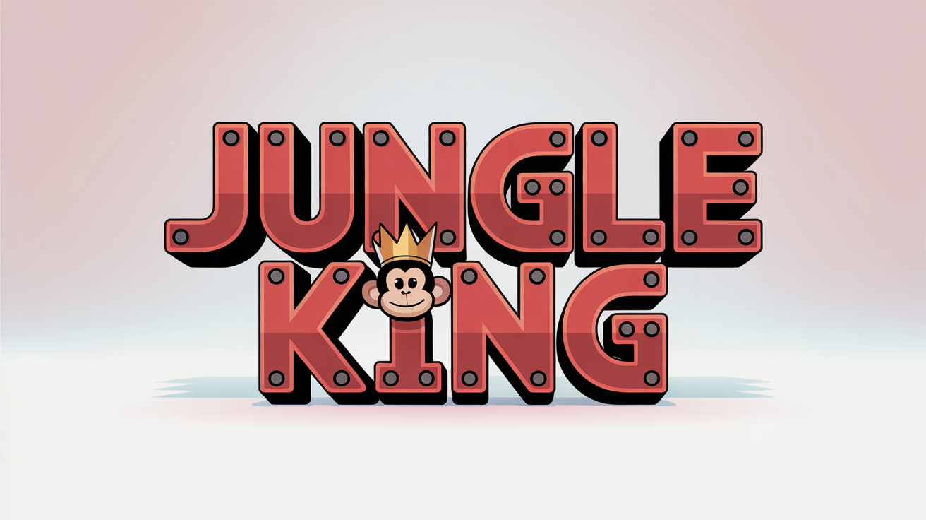 A mockup of the phrase 'Jungle King' written in a 3D, blocky, red font inspired by the retro Donkey Kong video game, set against a plain white background.