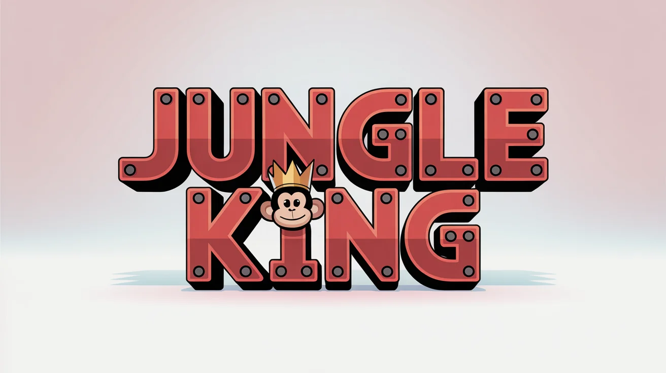 A mockup of the phrase 'Jungle King' written in a 3D, blocky, red font inspired by the retro Donkey Kong video game, set against a plain white background.