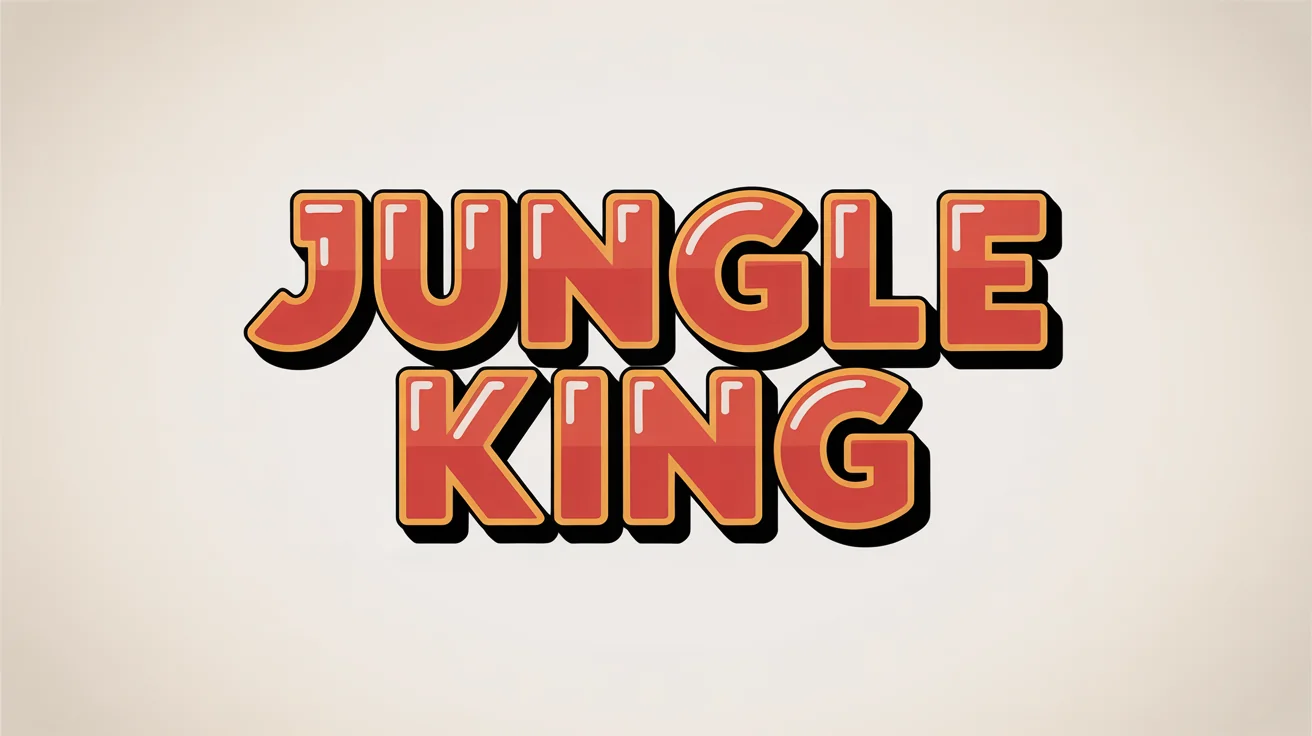 The text 'JUNGLE KING' written in a bold, 3D, red-and-yellow font inspired by the classic Donkey Kong video game, shown on a white background.