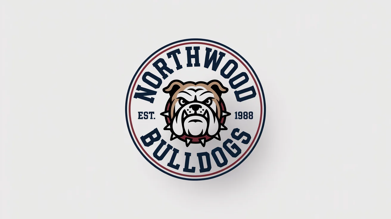 A classic circular varsity logo for the 'Northwood Bulldogs' established in 1988, featuring a stylized bulldog mascot on a white background.