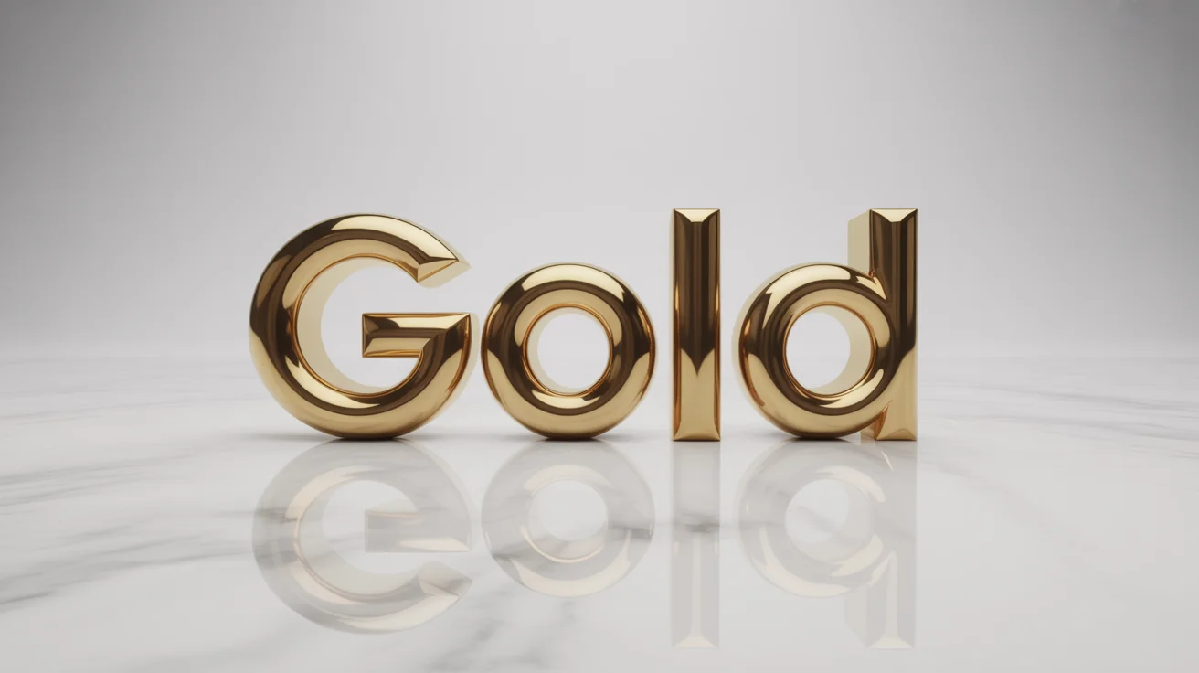 A photorealistic 3D rendering of the word 'GOLD' in a polished, shiny gold text effect, casting a soft shadow on a clean white background.
