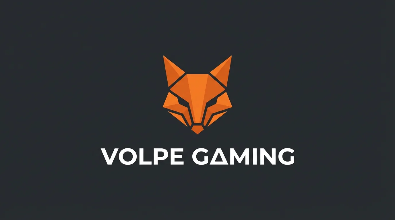 A gaming logo featuring a geometric orange fox head above the text 'VOLPE GAMING' on a dark charcoal gray background.